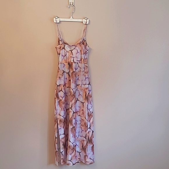 Dynamite Midi Tie Dye Satin Dress With Cutout/Tie Front Detail Size XXS - Picture 4 of 6